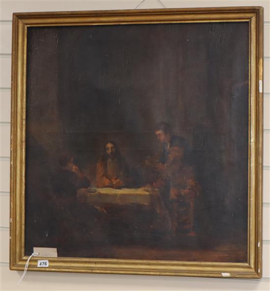 19th century English School, oil on canvas, Figures around a table, 65 x 64cm